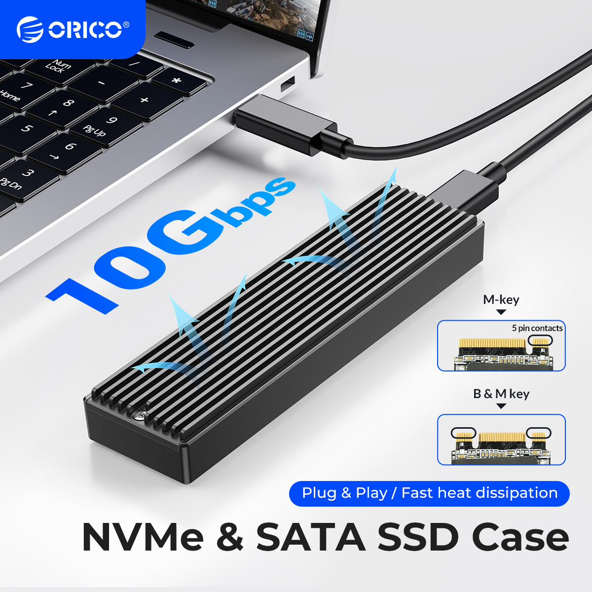 ORICO M2 SSD NVMe USBประเภทC Gen2 10Gbps PCIe SSDกรณีM2 SATA NGFF 5Gbps M.2 NVME Enclosureดิสก์กล่องM.2 SSDกรณี