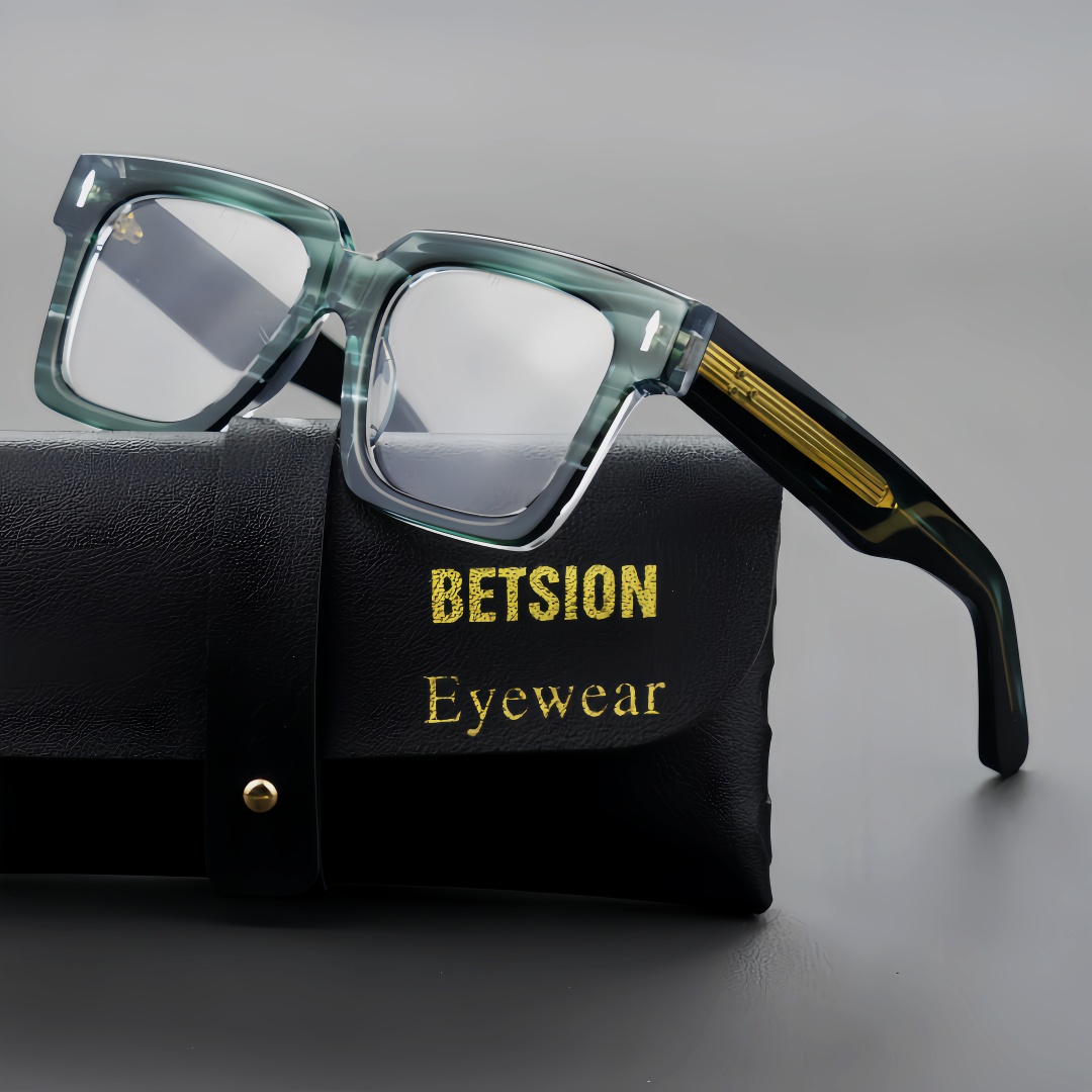 BETSION Vintage Retro Square Acetate Eyeglasses Frame Thick Handmade Big Spectacles Fashion Eyewear For Men And Women #23050