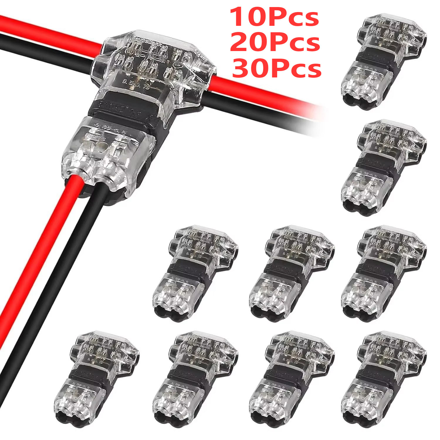 Connecteurs de fils basse tension, connexion solide, connecteurs de fils en T, connecteurs de raccordement de fils de type T à 2 broches, 10 pièces
