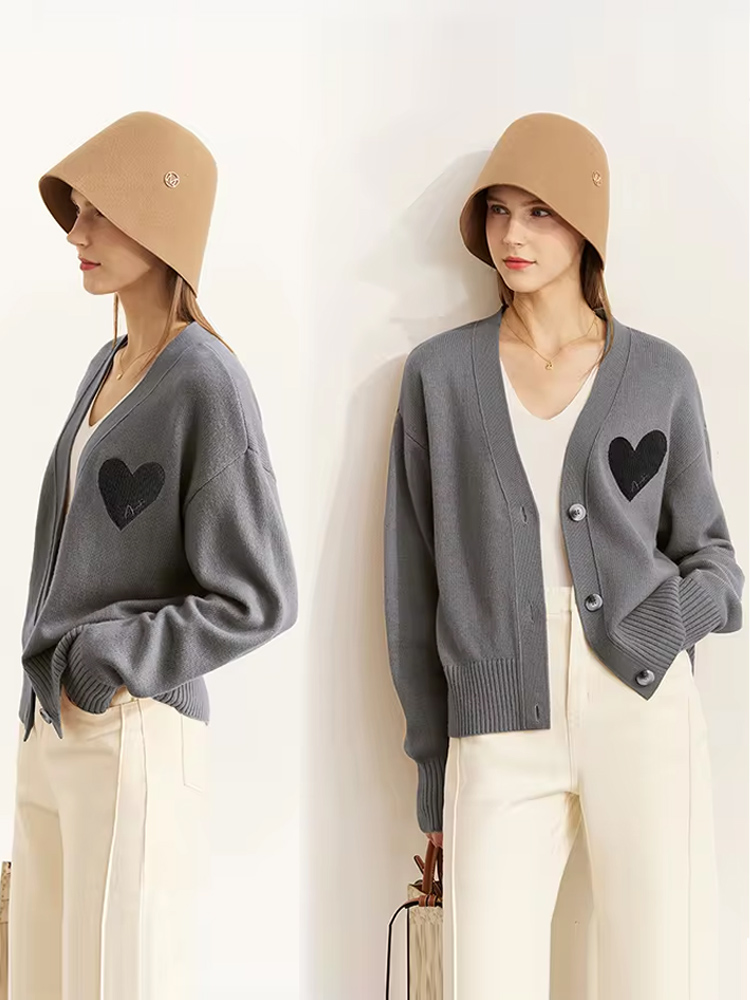 AMII Minimalisme 2025 Winter Liefde Trui voor Vrouwen Nieuwe Eenvoudige Casual Gebreide Tops V-hals Wol Borduren Losse Vest 12344302