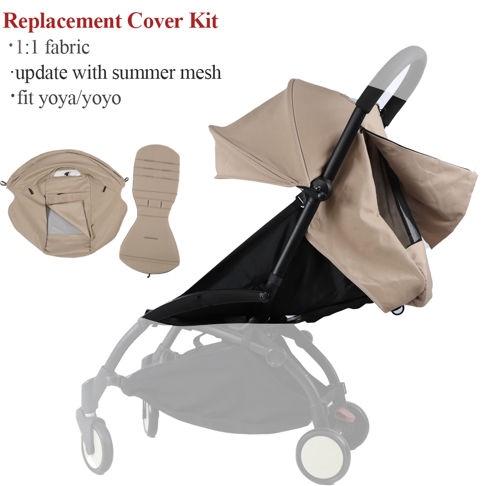 Nova atualização 175 °   Kit de capa de dossel, almofada de assento, guarda-sol com malha, acessórios para carrinho de bebê yoya/yoyo, substituição de colchão de assento