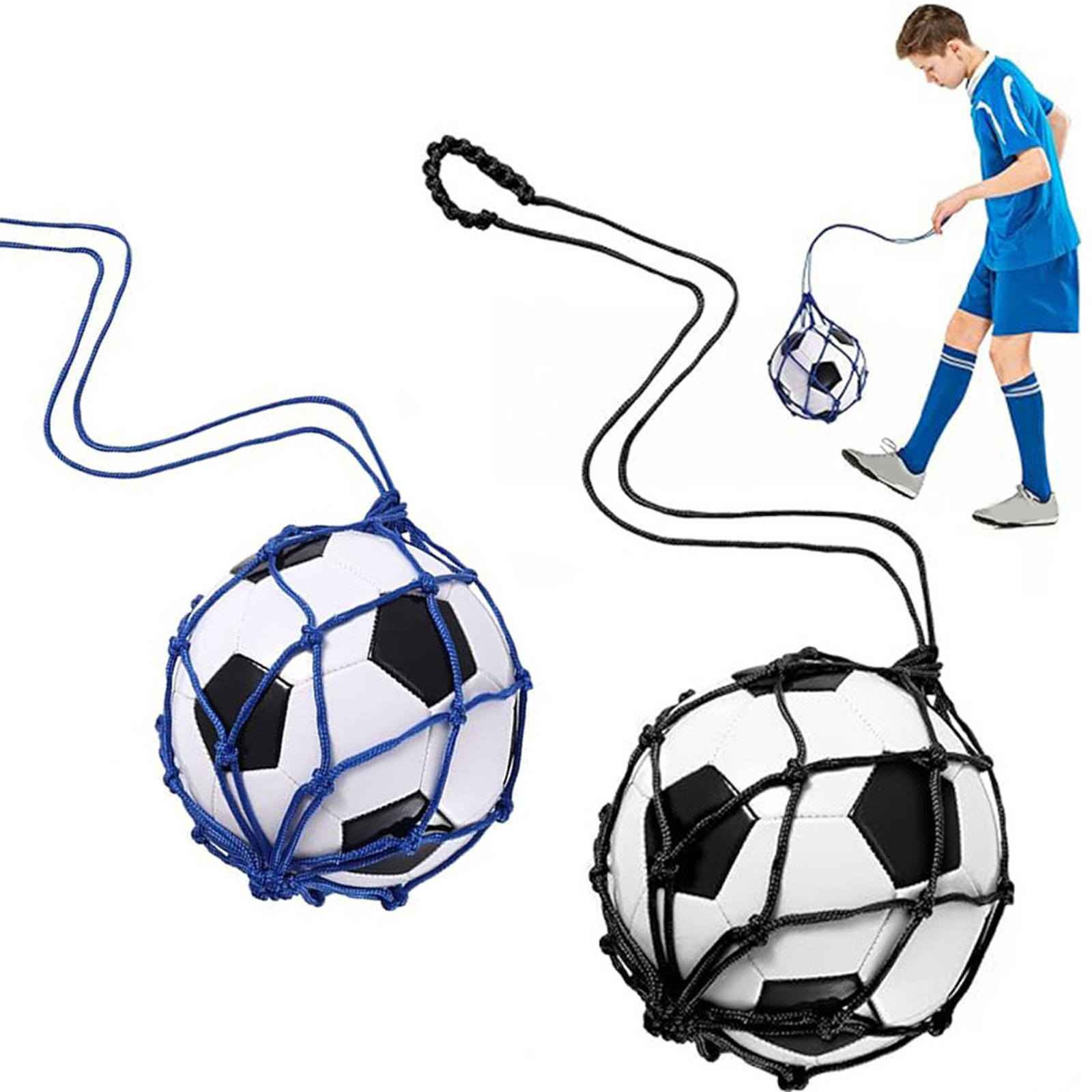 Treinador de chute de futebol, rede de bola de futebol, saco de suporte de bola de prática solo treinador de malabarismo para meninos iniciantes habilidades de controle