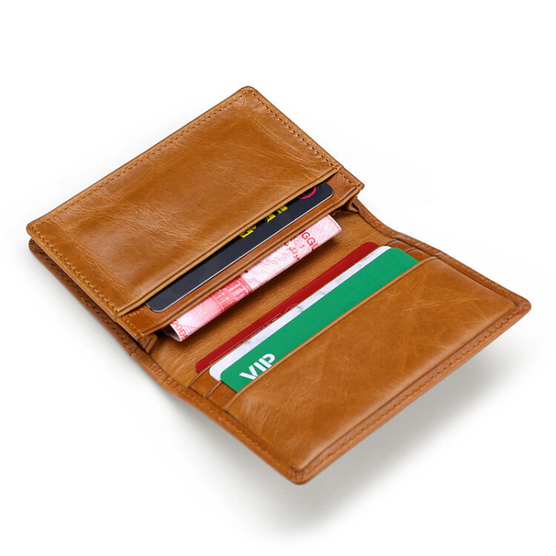 Tarjetero de cuero de vaca Rfid para foto, ventana transparente, billetera pequeña para tarjetas de crédito, etiquetas de identificación delgadas para tarjetas
