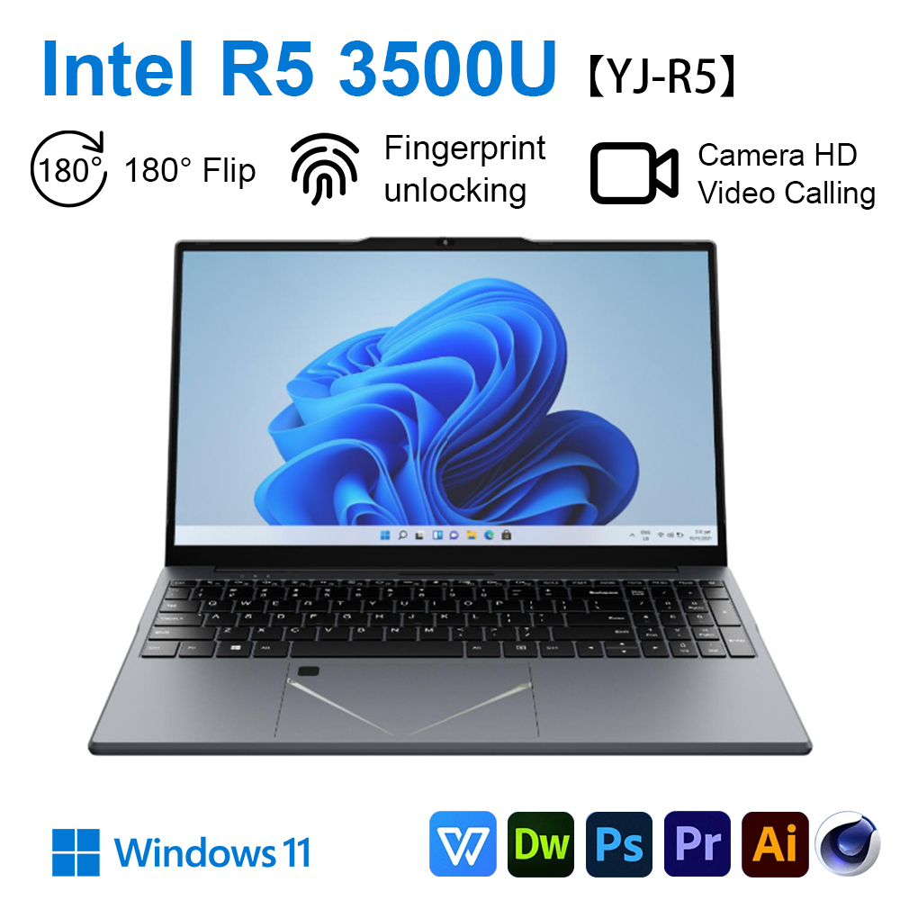 【YJ-R5】 180 °   portátil para juegos abatible AMD Ryzen ™   5 3500U 15,6" portátiles con pantalla IPS DDR4 MAX 32GB 2*SSD Win11 cuaderno de huellas dactilares