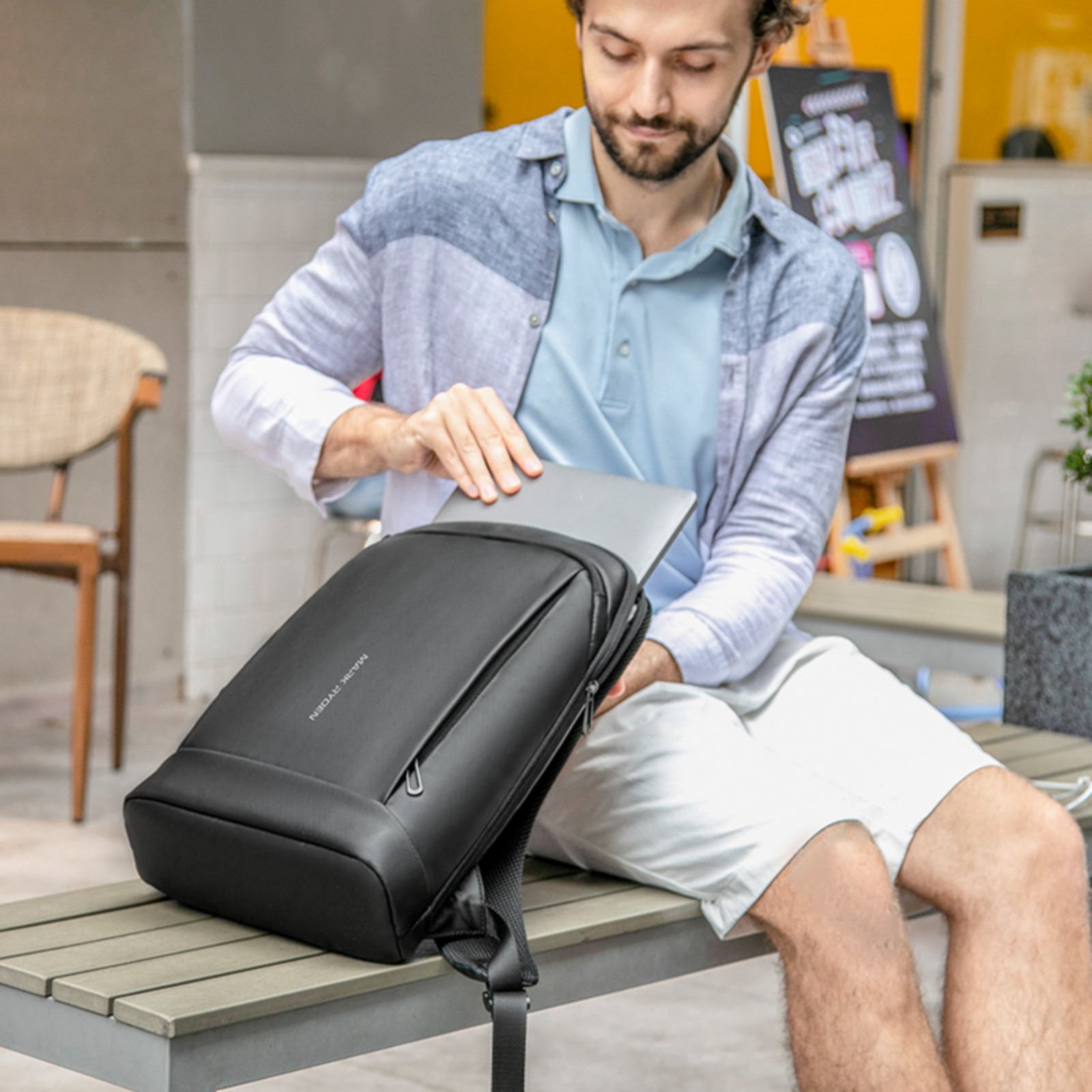Mochila MarkRyden para homens Mochila para laptop Mochila de negócios fina e leve Mochila escolar