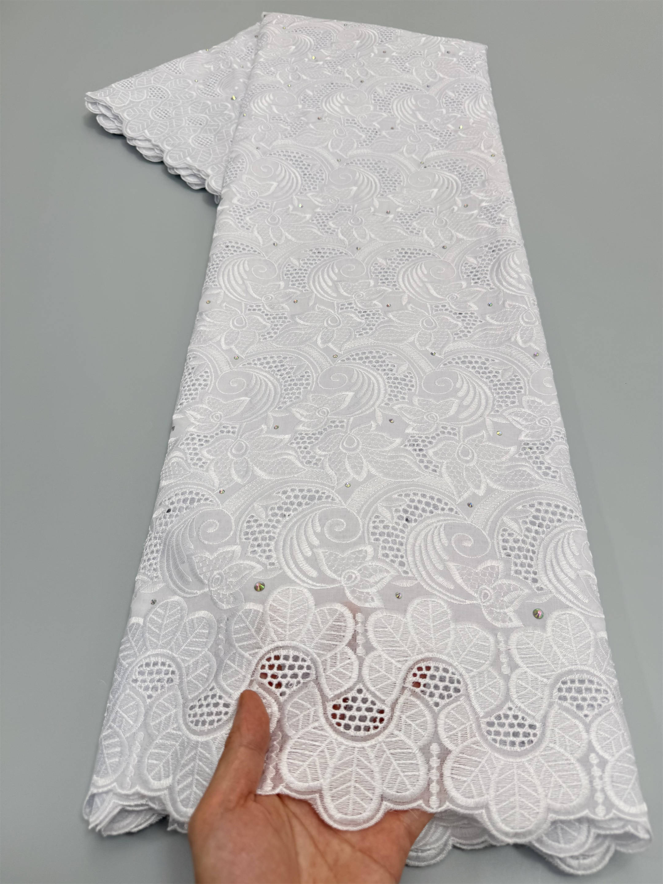 5 Jardas de Renda Africana Bordada de Melhor Qualidade, Algodão 100% Original da Áustria, Tecido Voile Branco Puro para Cerimônias de Casal