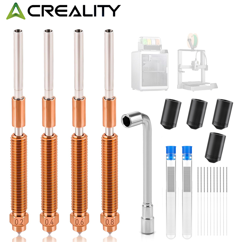 Комплект быстросменных сопел Creality "Unicorn" K2 Plus/K2/Hi Combo 0.2/0.4/0.6/0.8 мм с инструментом, цельнометаллические интегрированные сопла для K2