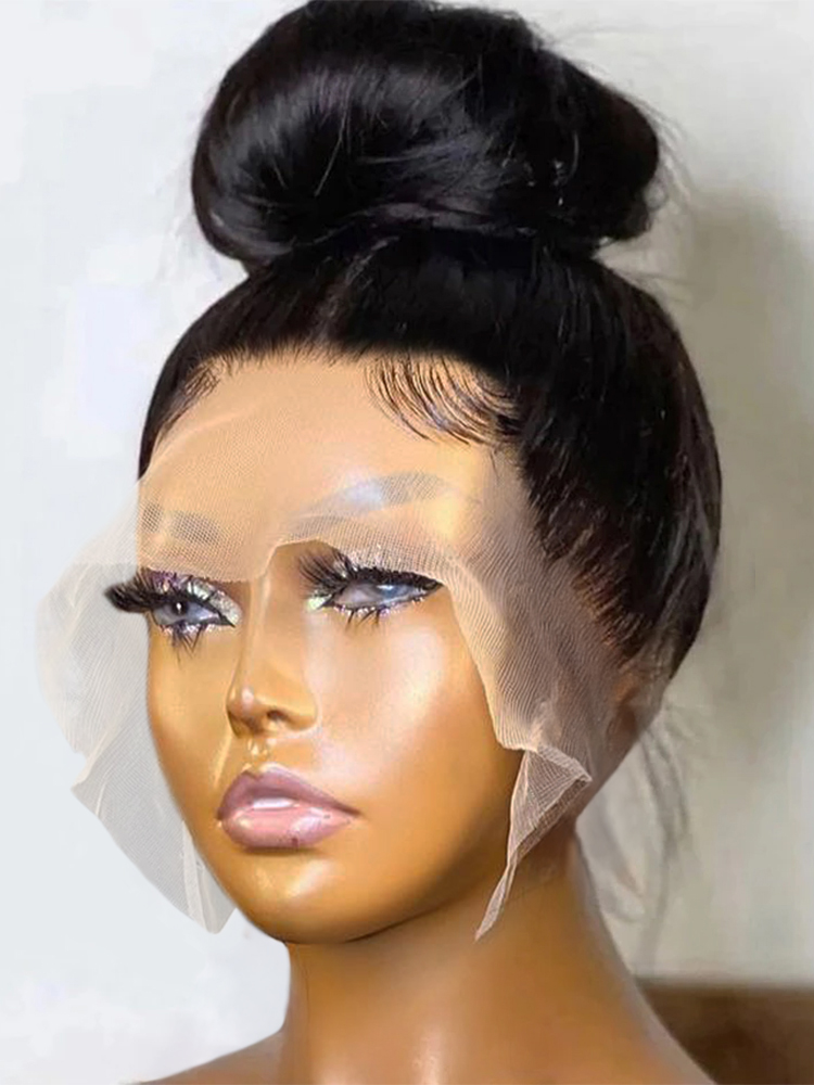Peluca de cabello humano de encaje completo 360, peluca con malla Frontal recta de hueso, peluca Frontal de encaje transparente HD 13x4 para mujeres prearrancadas, 250% de densidad