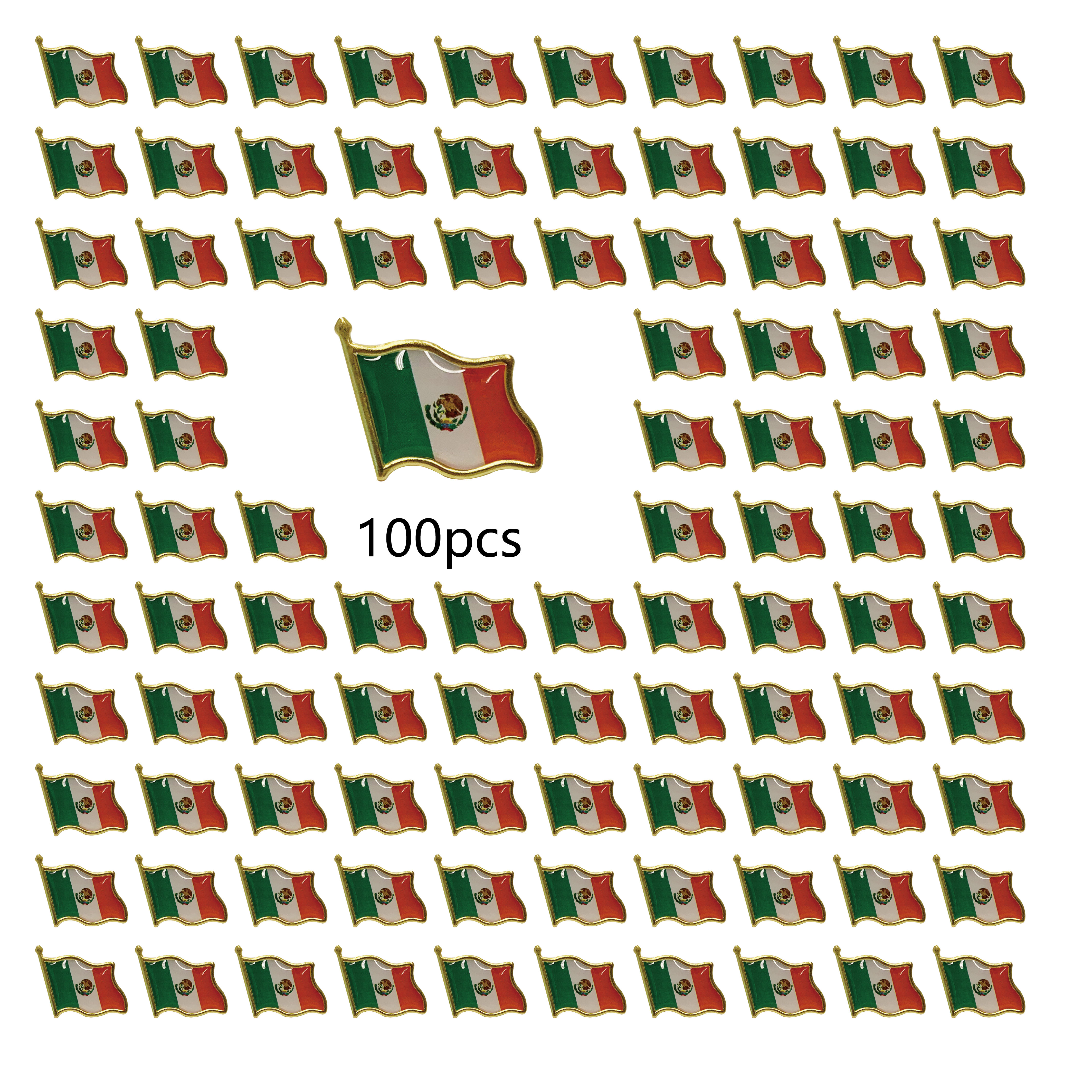 Lot de 100 épingles de revers en métal drapeau mexicain, broches mexicaines ondulantes, souvenirs d'amitié patriotiques, série de souvenirs en gros