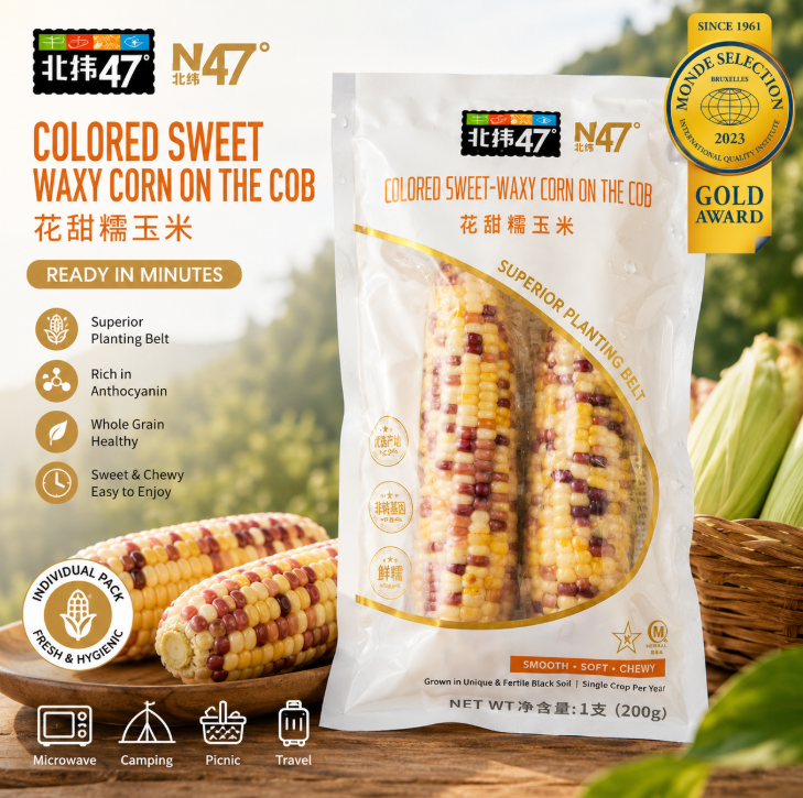 Easy Digest Witte Romige Wasachtige Zoete Maïs N47 Monde Gold Certified Onafhankelijk vacuüm verpakt Verse Kleverige Maïs Zachte Natuurlijke Zoetheid Geen Harde Resten Niet-GMO Ideaal aanvullend voedsel voor peuters en ouderen Zachte Gezonde Dagelijkse Ma