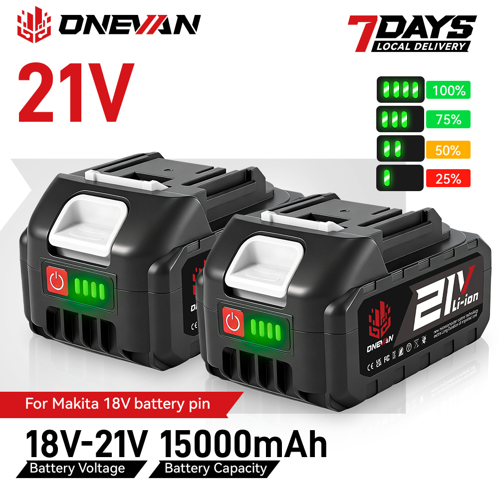 ONEVAN 15000mAh Wiederaufladbarer Lithium-Ionen-Akku Elektrischer Laubbläser Kettensäge Elektrowerkzeug für Makita 18V 21V Akku-Pin-Werkzeug