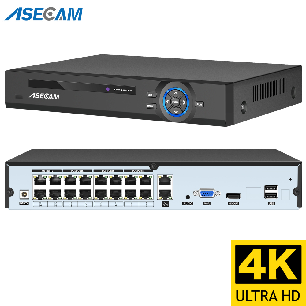 16CH 4k 8MP POE NVR Videorecorder Onvif H.265 48V Audio Out PTZ IP Camera AI Gezichtsdetectie CCTV-systeem RTSP P2P Netwerk Xmeye