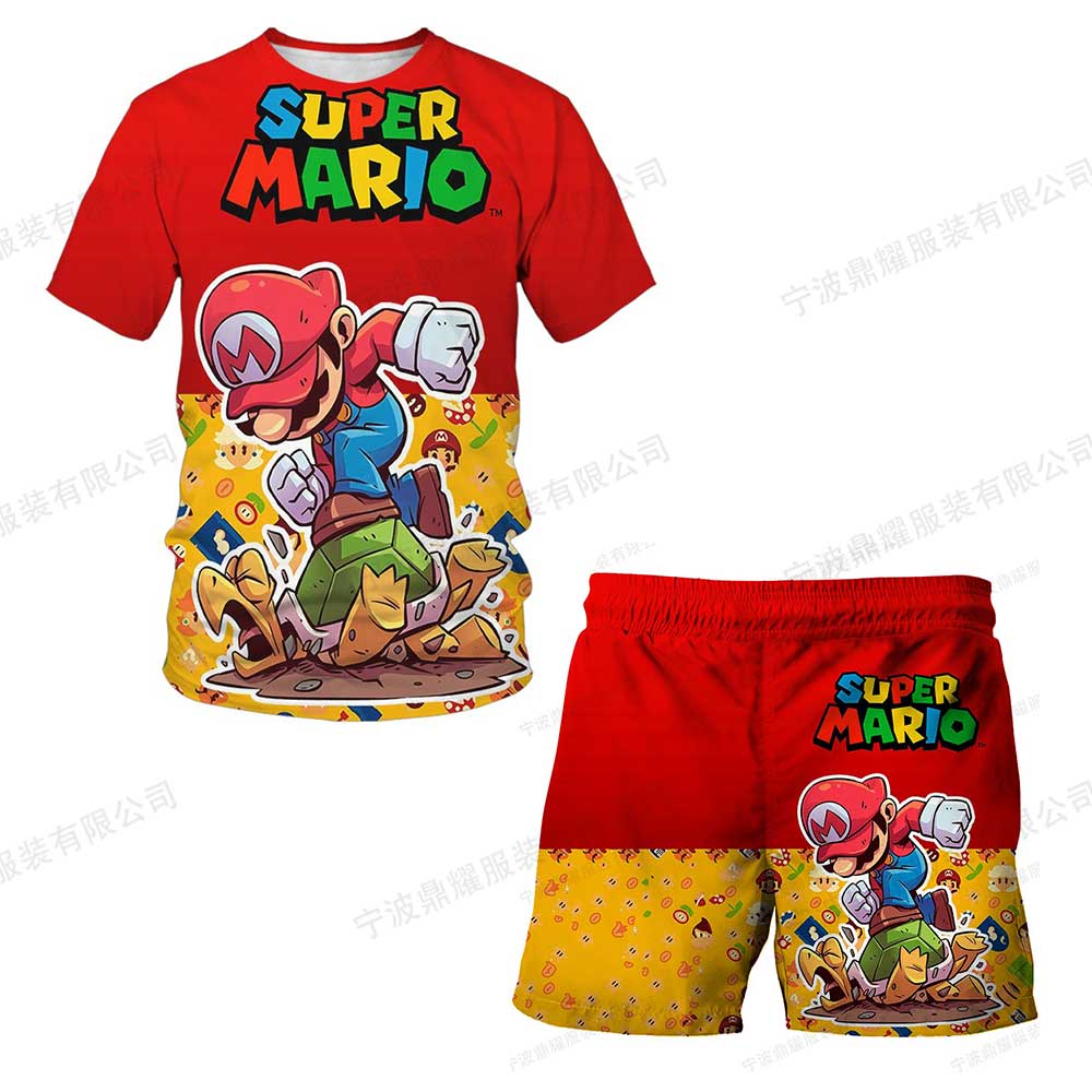 2026 Super Mario Boys 3D T-shirt Set Boys and Girls Cute Summer Top + Shorts Children's Short-Sleeve Birthday Gift  Boys Clothes