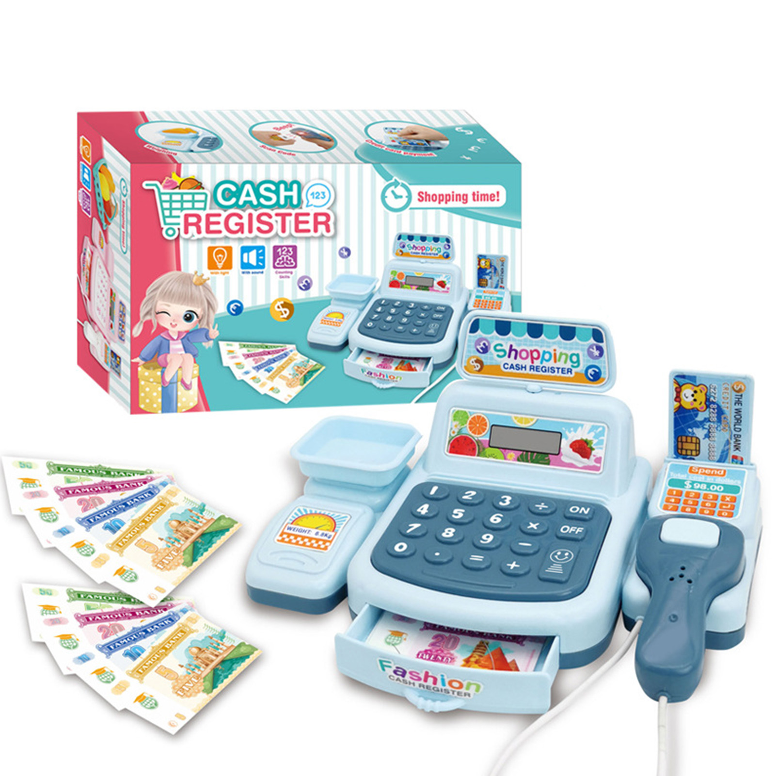 ZK30 кассовый аппарат, игрушка со сканером света, звуковой эффект, Интерактивная детская игрушка для супермаркета, кассовая игрушка для детей
