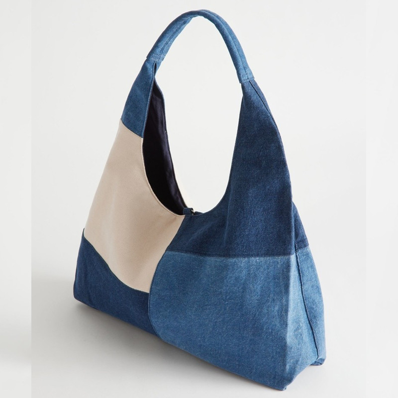 Design de retalhos bolsa de ombro feminina moda denim bolsas femininas grande capacidade jeans grandes totes