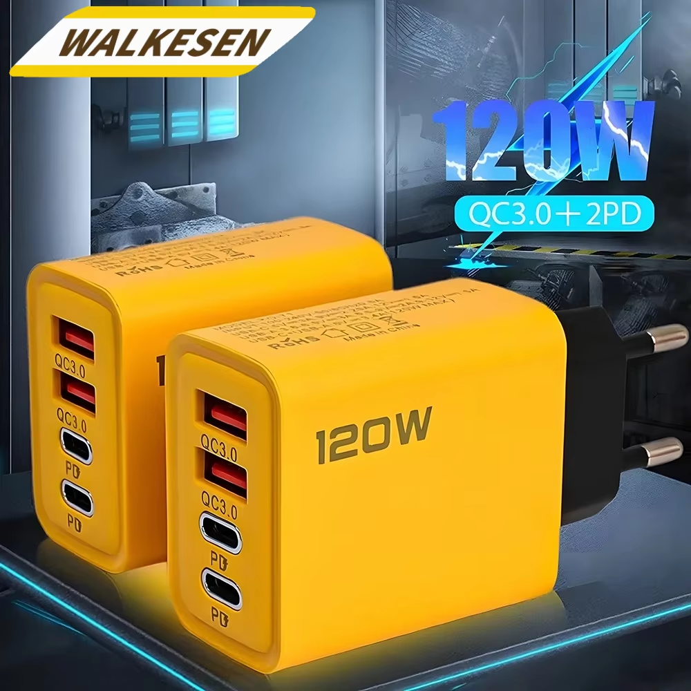 Tatol Adaptador de pared rápido USB tipo C de 4 puertos de 120 W para teléfono móvil de carga rápida - Base de carga de alta velocidad para teléfonos y tabletas