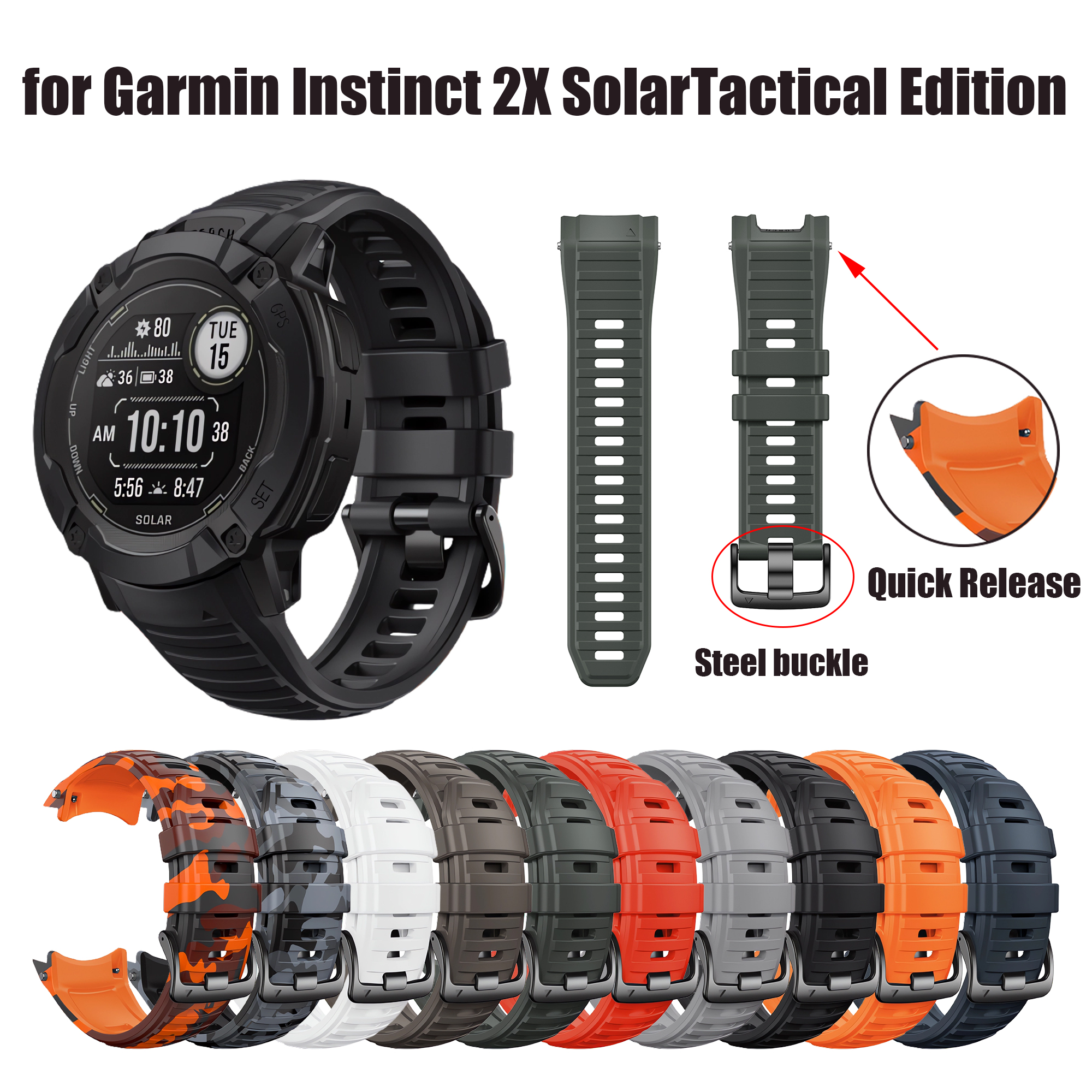 ANBEST 26MM pasek do Garmin Instinct 2X słoneczna opaska silikonowa do Instinct 2X Solar Tactical Edition wymienna opaska na nadgarstek