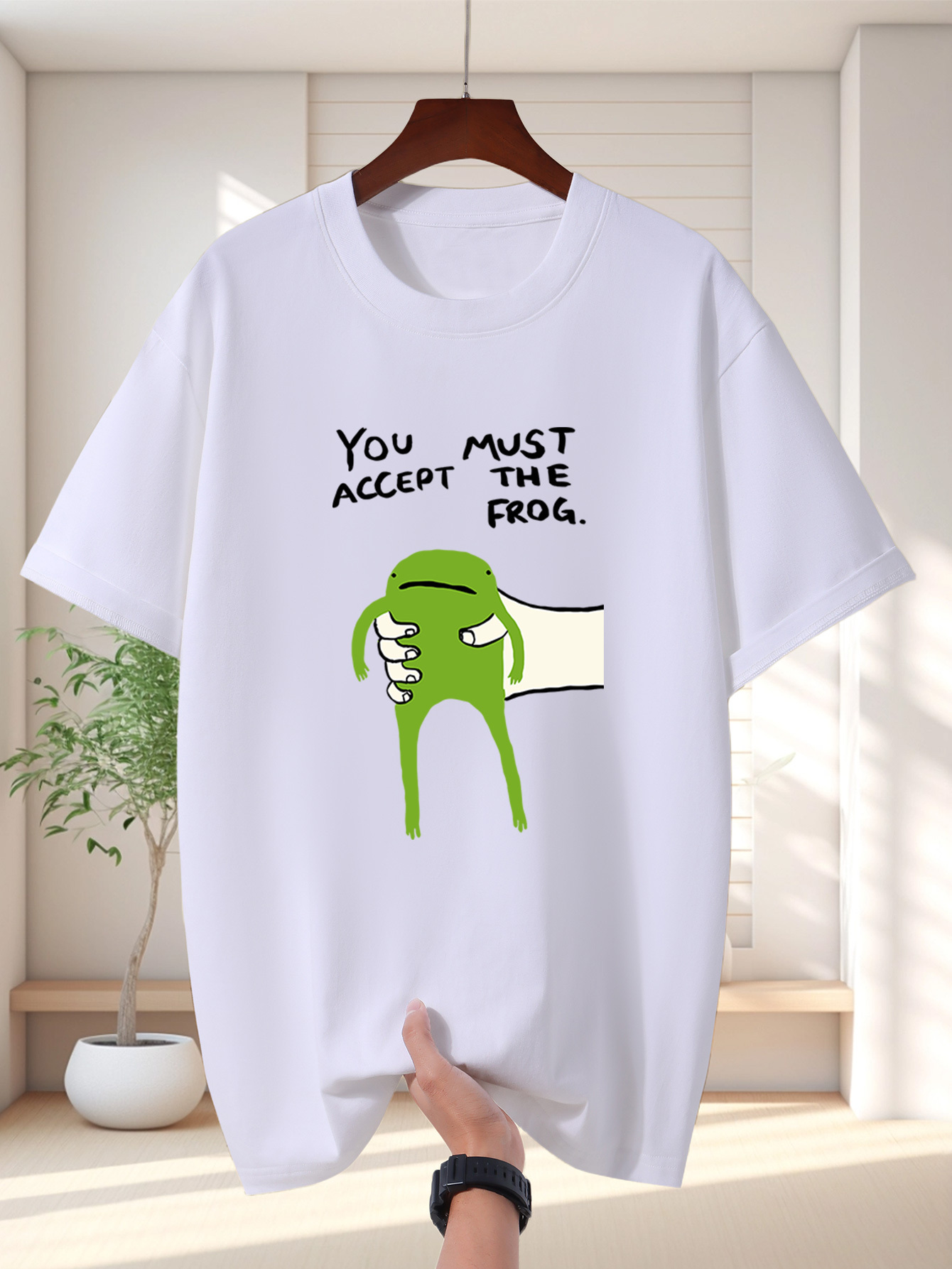 T-shirt divertente e intrattenente da uomo con stampa 'Accept The Frog', stile hip-hop americano, casual e comoda, edizione per coppie, 100% cotone.