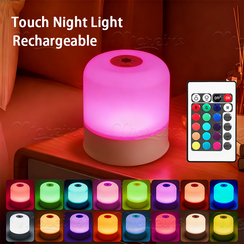 Luz nocturna recargable RGB de 13 colores que cambia, lámpara de noche USB táctil con Control remoto, lámpara regulable, lámpara de mesita de noche portátil