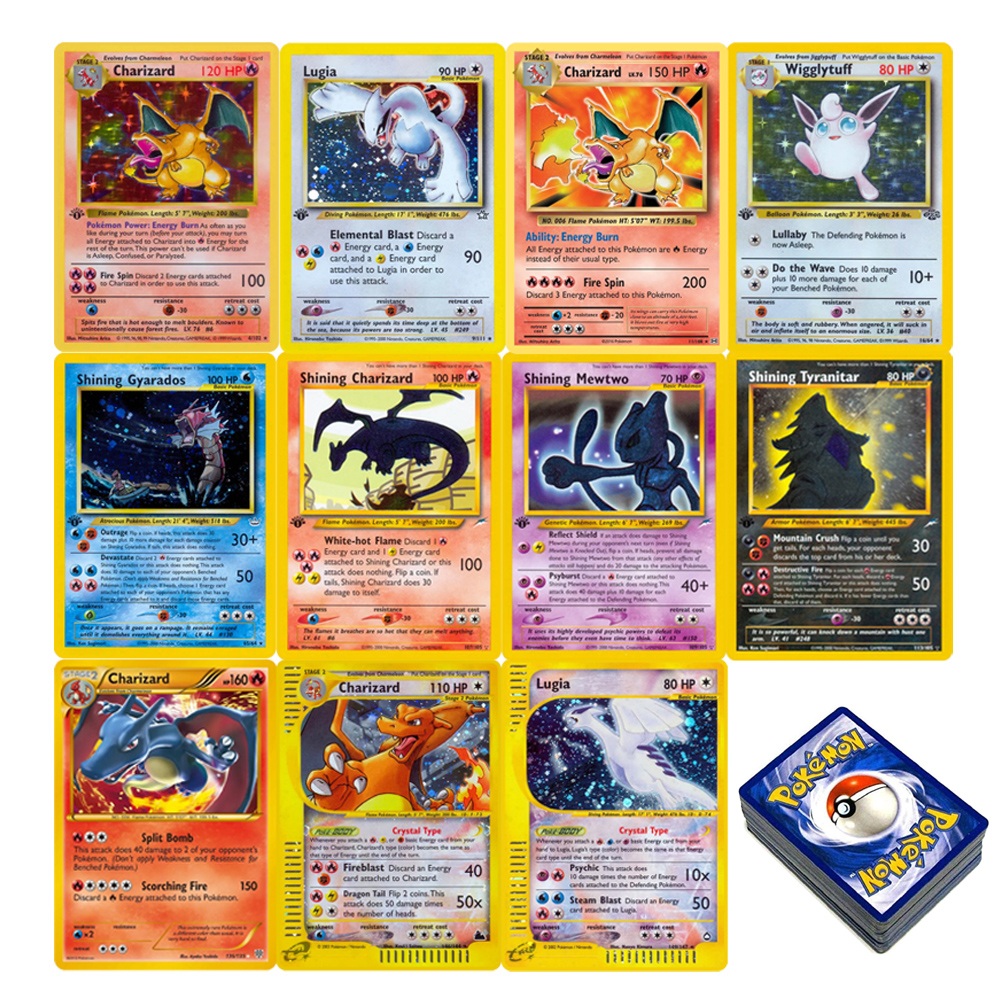 1996 Pokémon 1st Edition ชุดฐานแฟลชการ์ด Shining Charizard Lugia Wigglytuff คอลเลกชันเกมการ์ด PTCG Proxy การ์ด