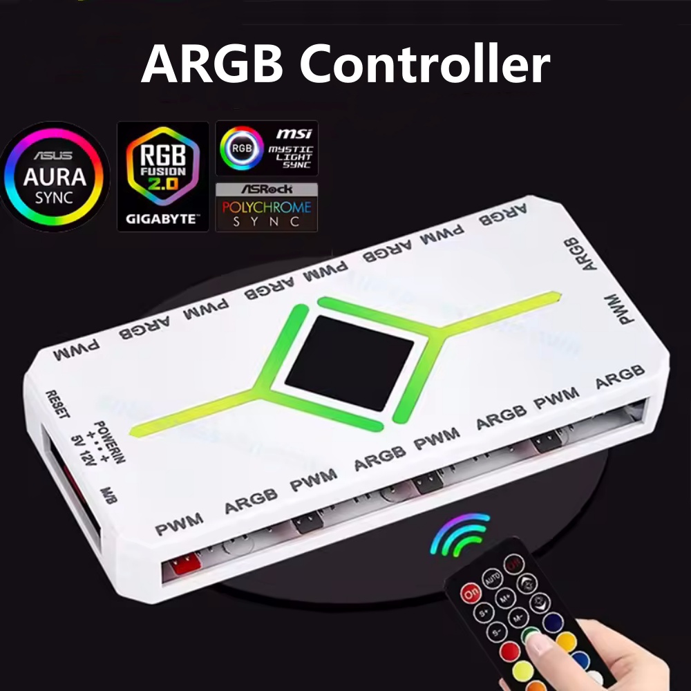 Контроллер ARGB 3-в-1 5В 3-контактный для вентиляторов охлаждения, магнитный хаб PWM 4-контактный, хаб PWM для вентиляторов, 1-к-9 портов для вентиляторов корпуса ПК