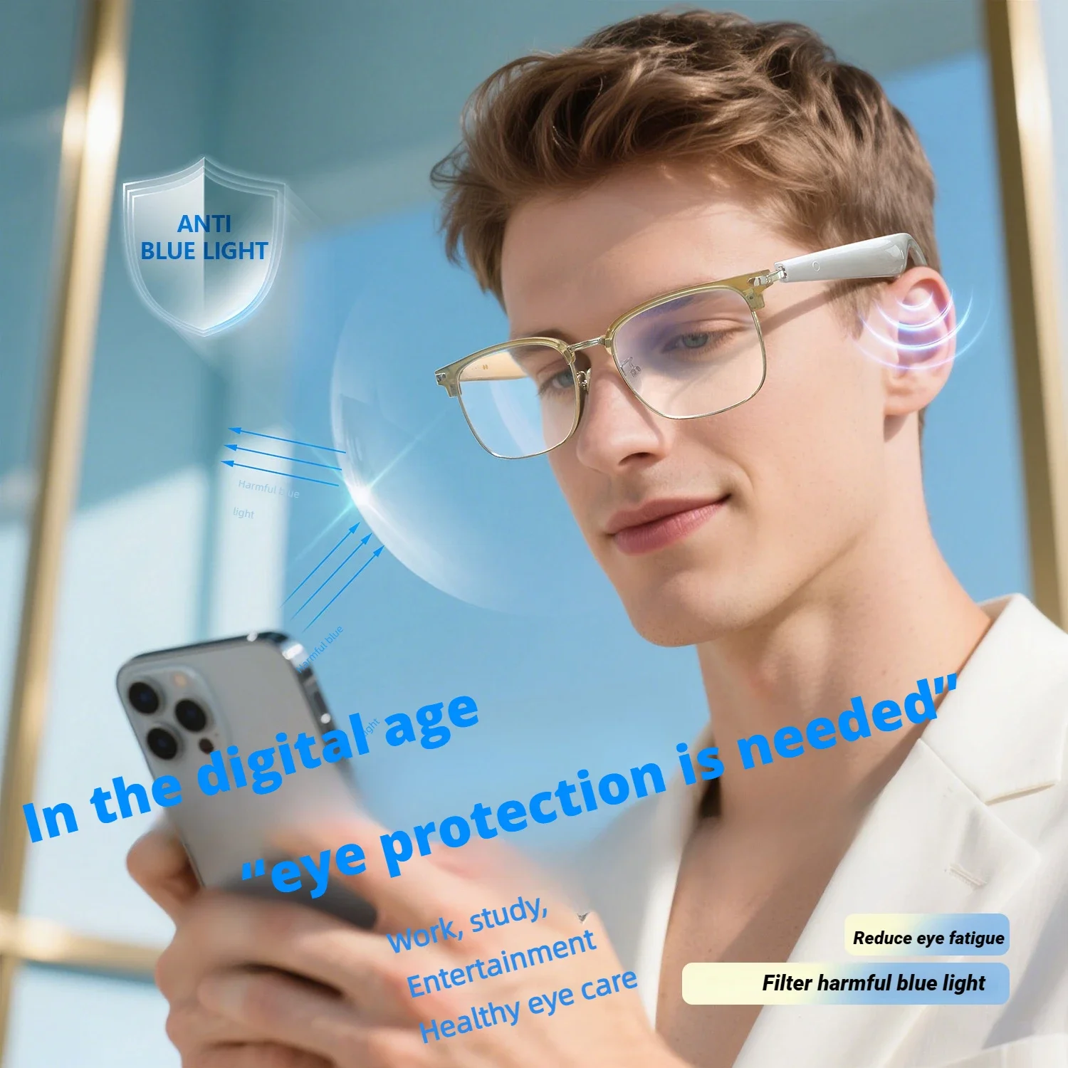 KUXA AI Bluetooth-Übersetzer Echtzeit-Übersetzung Anti-Blaulicht-Lesebrille mit Sehstärke Über 100 Sprachen Brillengestell