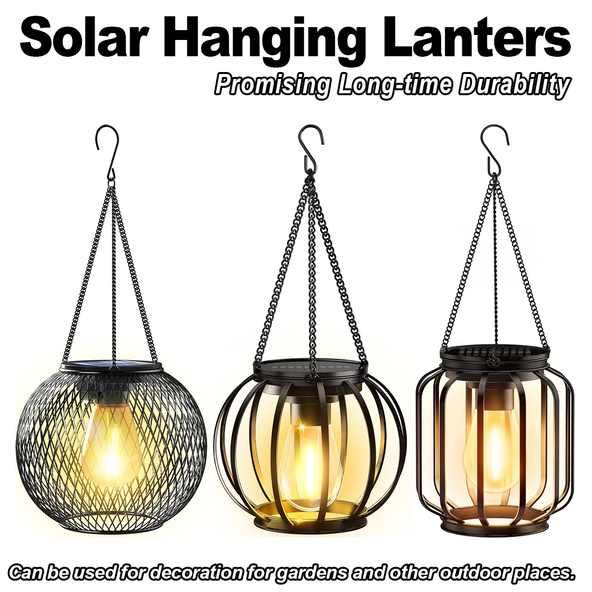 Linterna solar linterna LED lámpara sensor solar lámpara de patio impermeable al aire libre 3000k paisaje arte de hierro, con decoración de cadena duradera