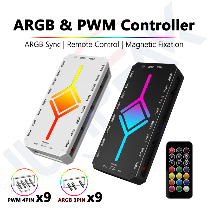 JUMPEAK 5V 3Pin ARGB Fan HUB Splitter Pilot zdalnego sterowania z 4Pin PWM do chłodzenia komputera PC SYNC CPU Cooler LED Light Strip