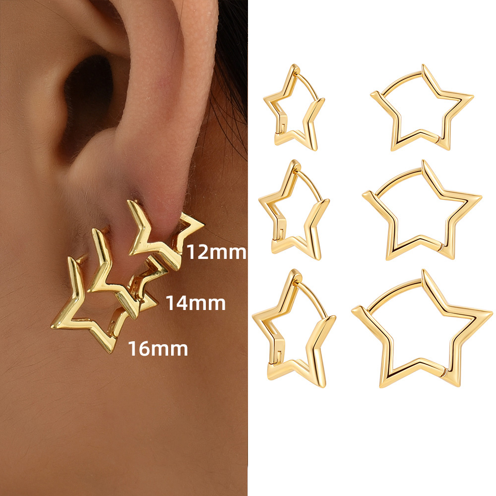Minimalist Small Star Shape Hoop ต่างหูสําหรับสาว Geometric Gold สี Hollowed Huggies หูหัวเข็มขัดเจาะเครื่องประดับของขวัญ