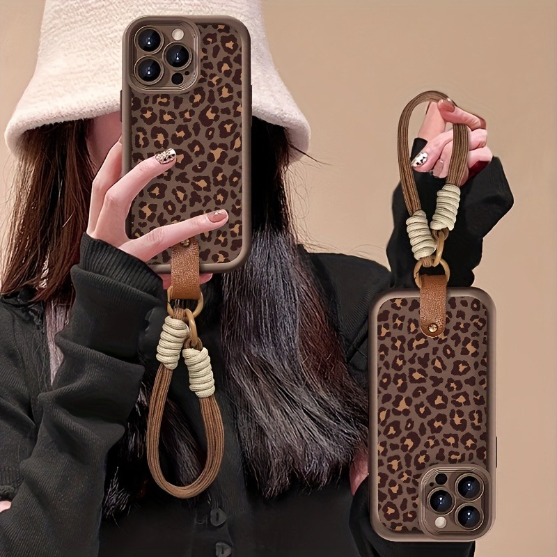 Luxe Luipaardprint Wrsit Strap Telefoonhoesje voor iPhone 17 Pro Max 11 12 13 14 15 16 Pro 16E XS X XR 7 8 Plus 17Air Soft Cover