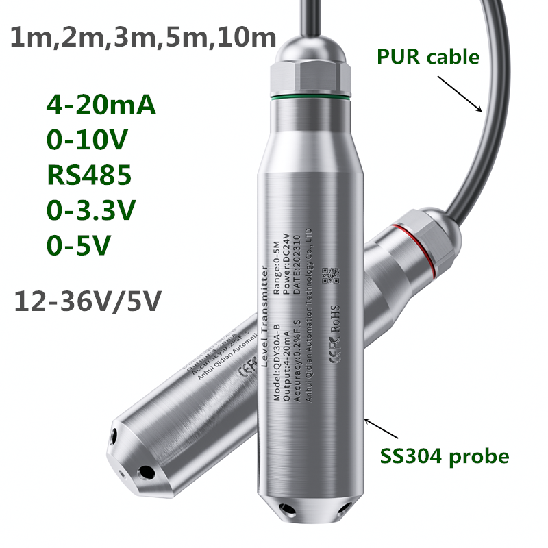Sensore di livello dell'acqua sommergibile da 1 m 2 m 3 m 5 m 4-20 mA piscina del pozzo del serbatoio Trasmettitore sensore di livello RS485 0-10 V