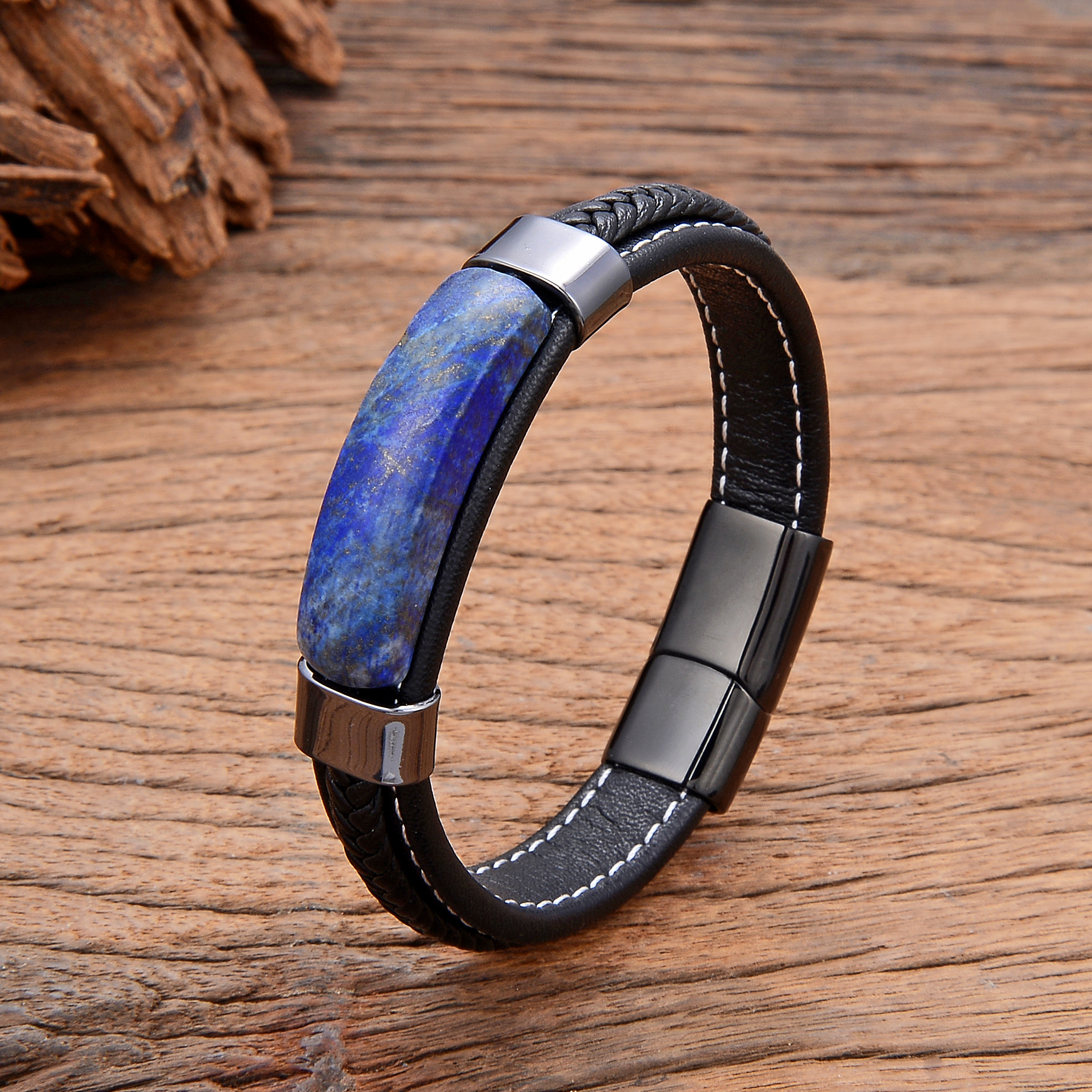 Braccialetti di pietra occhio di tigre di cristallo rosa ematite naturale Braccialetti maschili fatti a mano in pelle intrecciata Gioielli da uomo Nuovo nel 2022