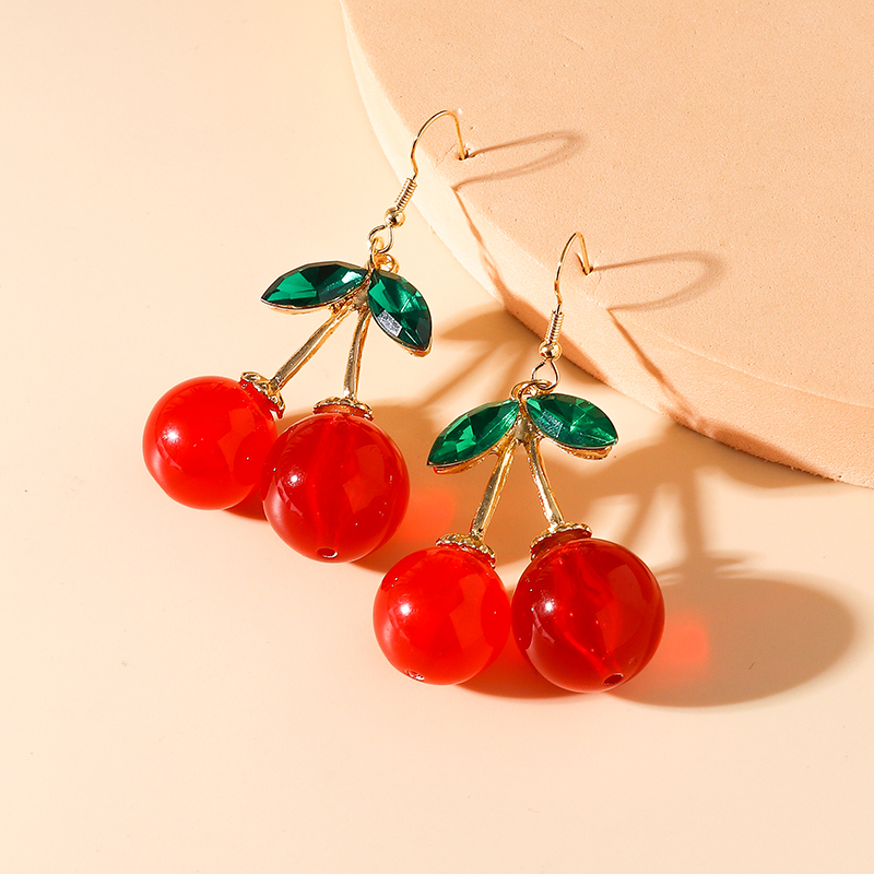 Aihua Fashion Big Dichiarazione Simpatici orecchini di ciliegia di cristallo per le donne Orecchini pendenti di alta qualità San Valentino Femme Bijoux