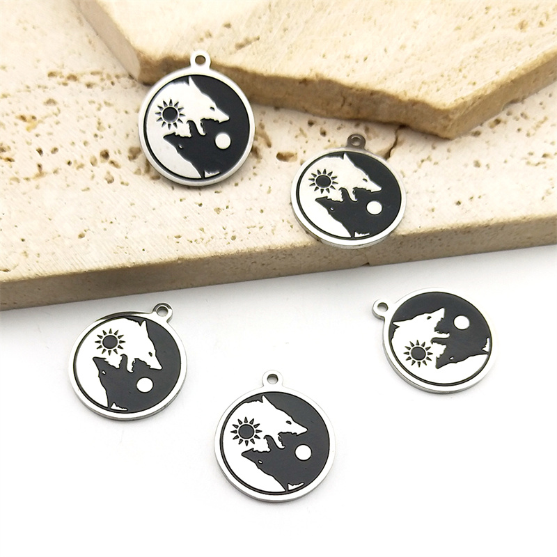 5PCS Yin Yang Gossip Wolf Sun Moon Charm Stainless Steel Pendants Jewelry Making DIY Handmade Craft Findings Accessories