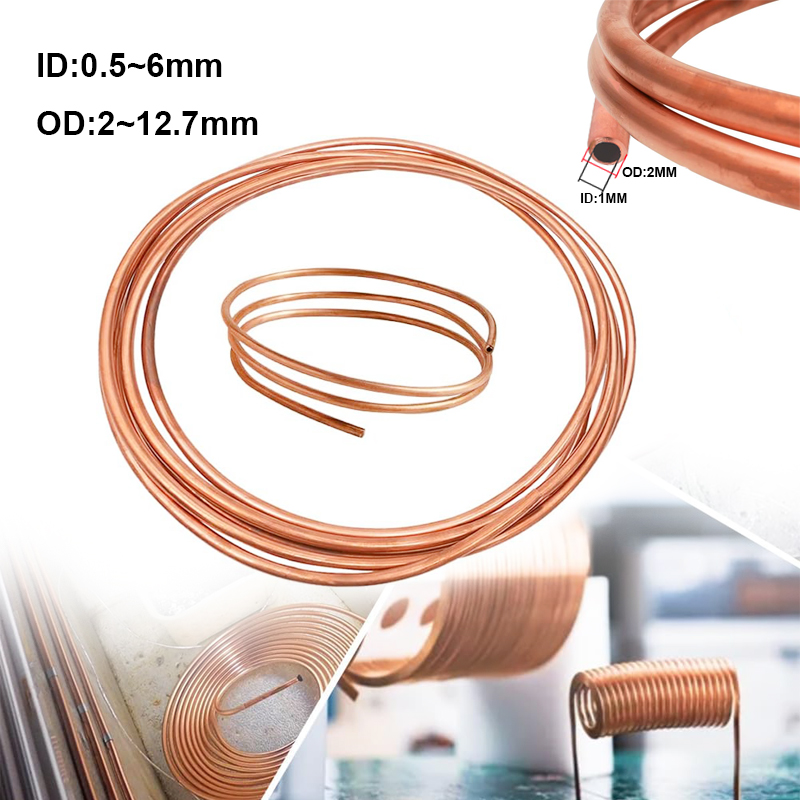 Rura miedziana miękka 1M, cewka miedziana, średnica zewnętrzna 2~8mm, średnica wewnętrzna 1~6mm, przewód miedziany, rura do klimatyzacji i chłodnictwa, do rękodzieła.