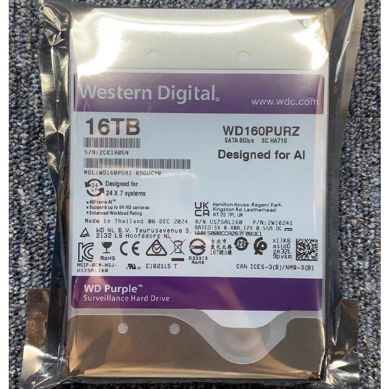 WD-16TB (WD160PURZ) Festplatte 3,5" SATA 7200RPM für Überwachungsfestplatte FÜR Ai