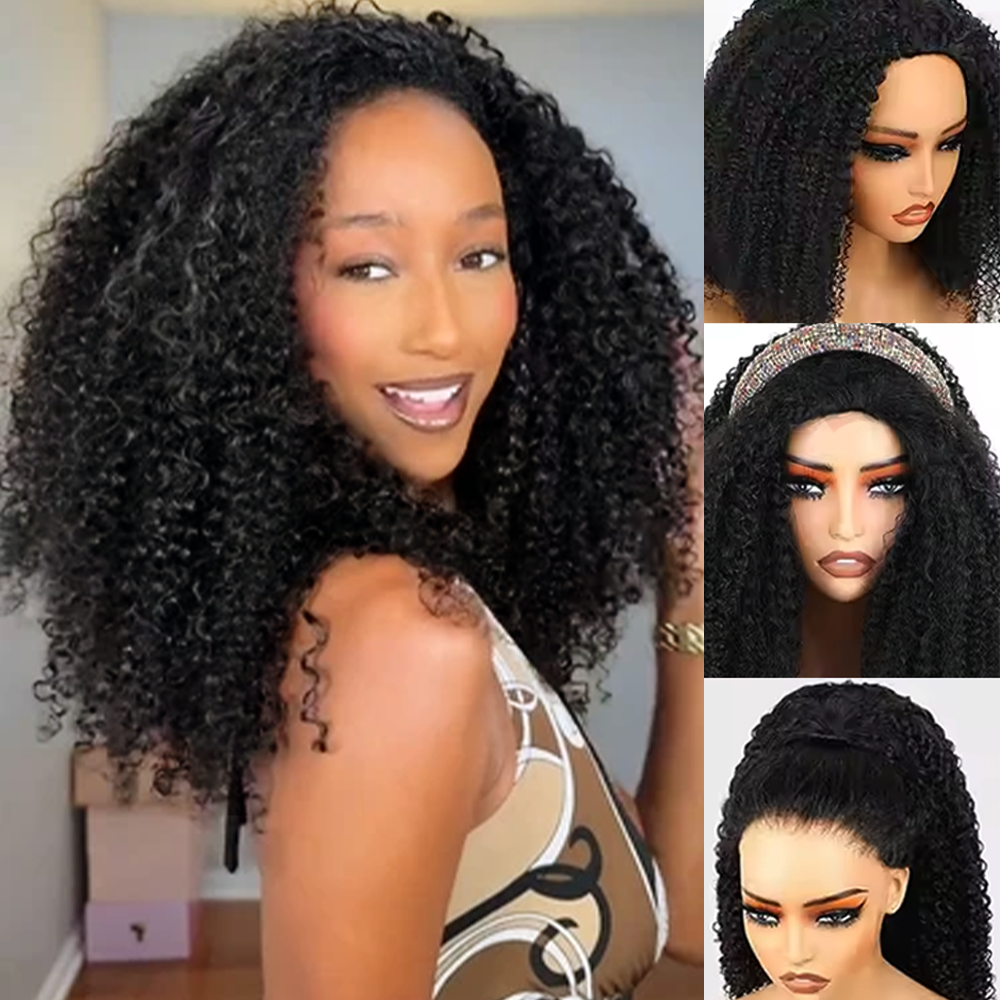 Peluca 3 en 1 de cabello humano, larga, con ondas profundas, lista para usar, con cordón ajustable, de 16 a 32 pulgadas