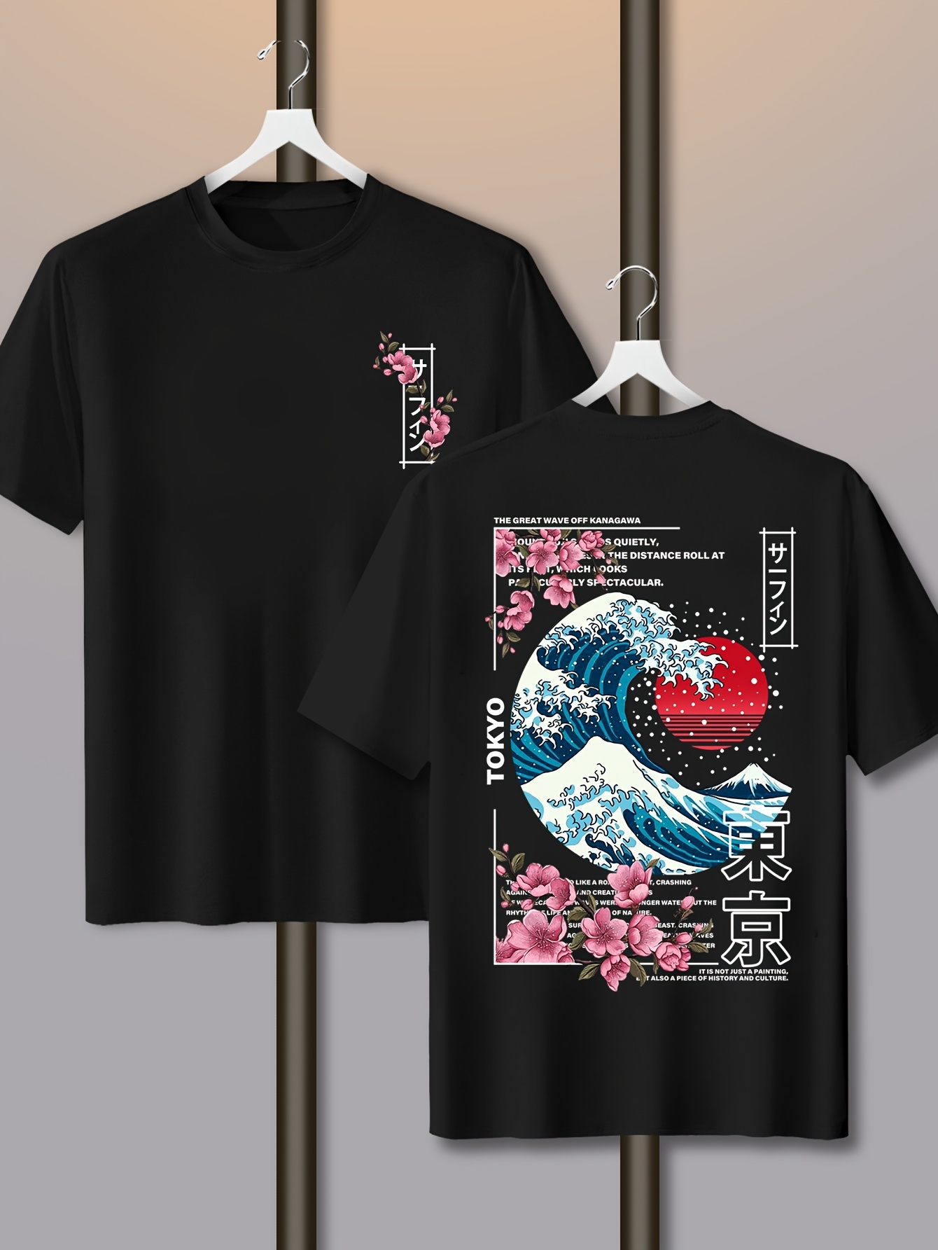 Camiseta masculina casual tokyo ilha pôr do sol onda impressão 100% algodão de manga curta verão respirável tendência de rua solta confortável