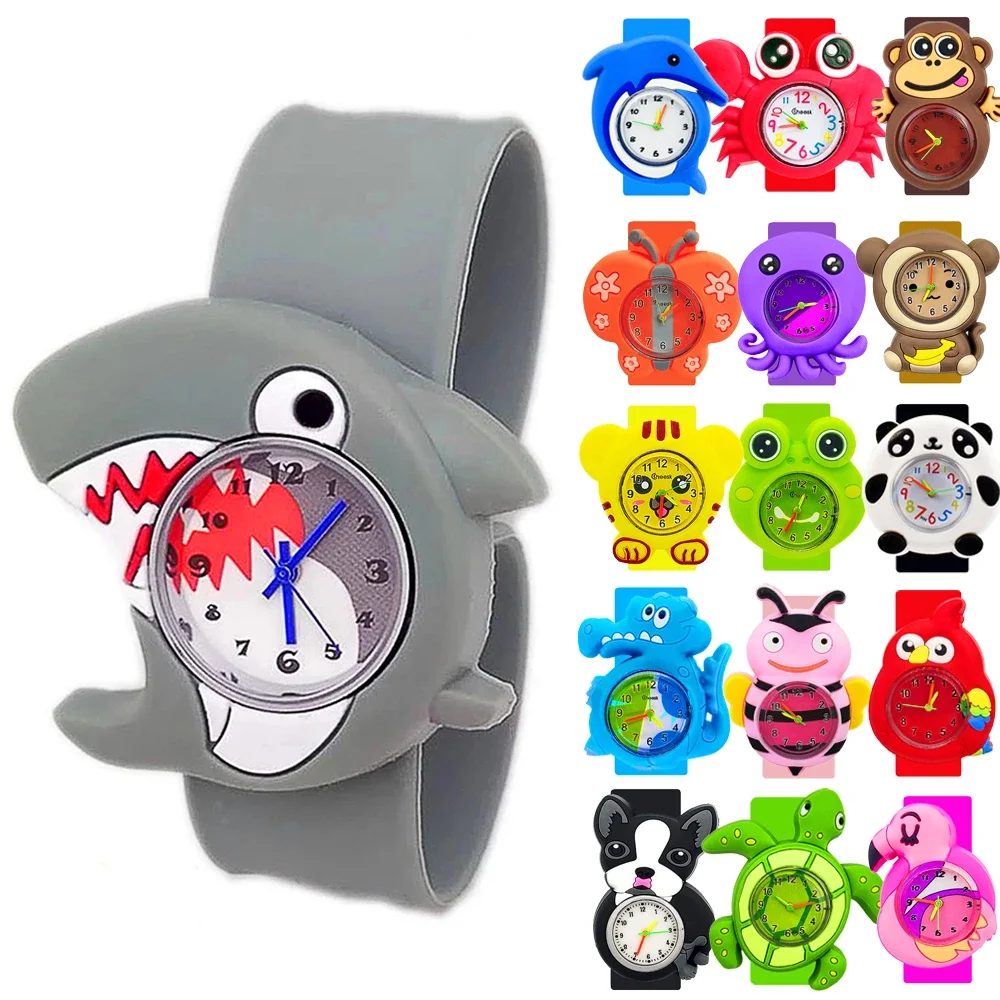 200 estilo animais tubarão unicórnio relógio crianças brinquedos relógios de quartzo silicone tapa cinto criança relógio do bebê presente natal