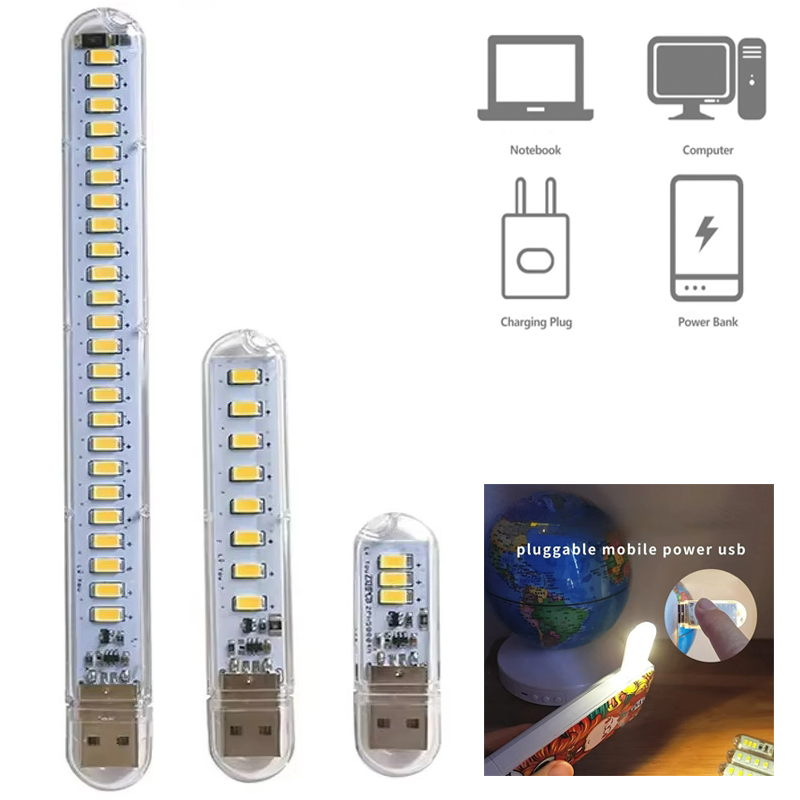 Mini luz LED portátil USB para libros DC5V lámpara de lectura ultrabrillante para libros 3leds 8leds 24leds luces para banco de energía PC portátil Notebook