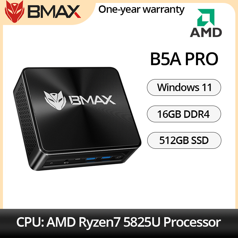 Mini PC BMAX B5A Pro con Procesador AMD Ryzen7 5700U, Gráficos AMD Radeon, 16 GB (Admite un Máximo de 64 GB) DDR4, SSD NVMe de 512 GB, Windows 11