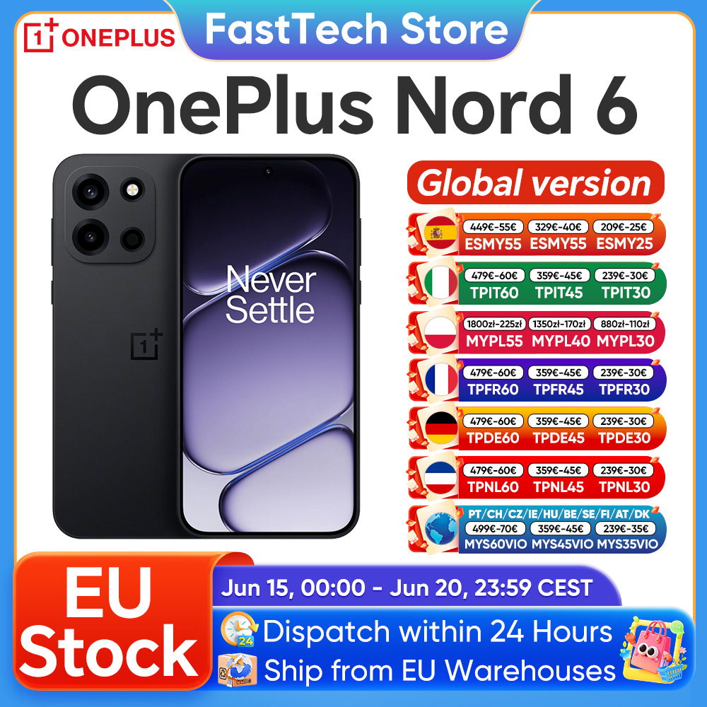 Smartphone OnePlus Nord 6 5G Versión Global Snapdragon 8s Gen 4 165Hz 165FPS Pantalla AMOLED de 6.78” 7500mAh Carga SUPERVOOC de 80W Cámara principal SONY de 50MP con OIS de 'doble eje'