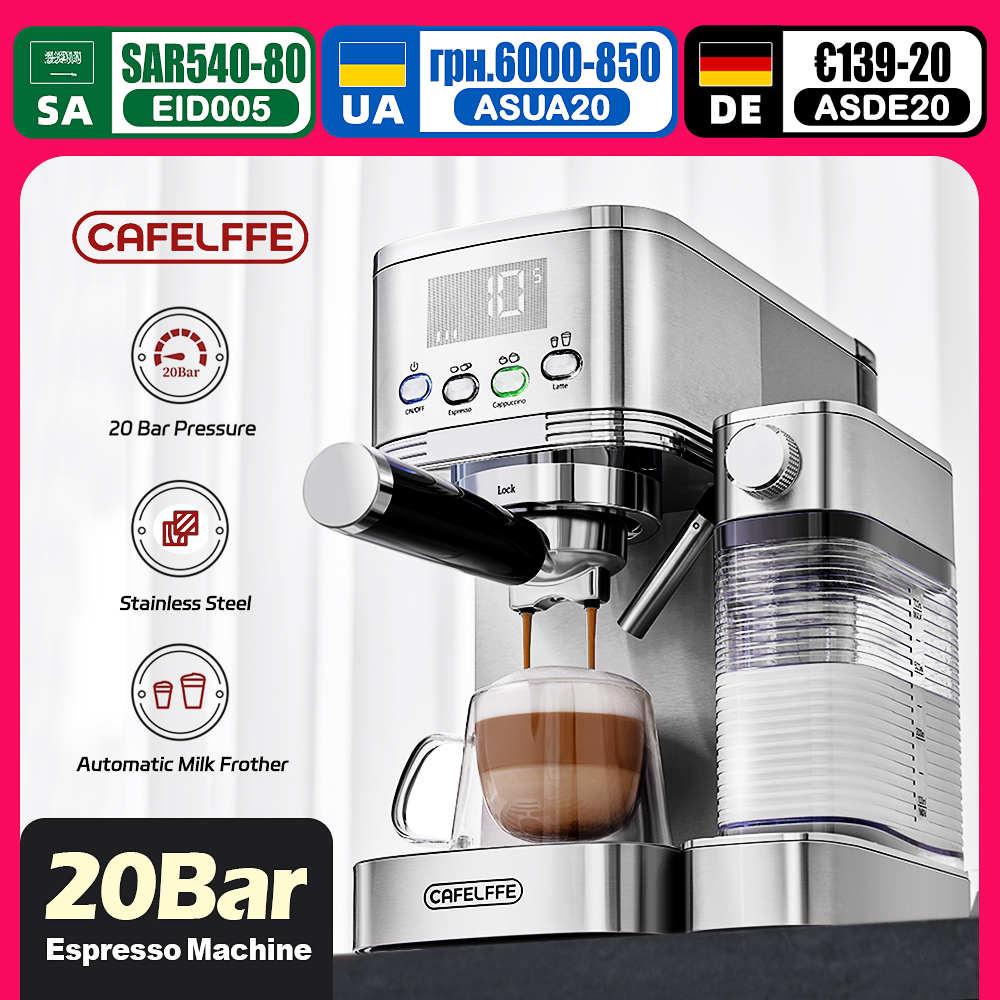 Cafelffe-máquinas de café expreso totalmente automáticas, espuma de leche automática, café molido, acero inoxidable, capuchino, cafetería, 20bar