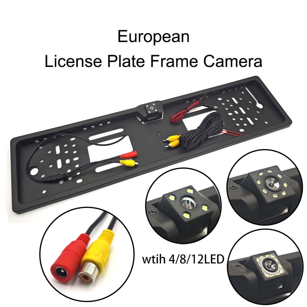 Telecamera Posteriore per Targa Europea con 4/8/12 LED, Visione Notturna per Camion, Auto, SUV, Camper, Pickup