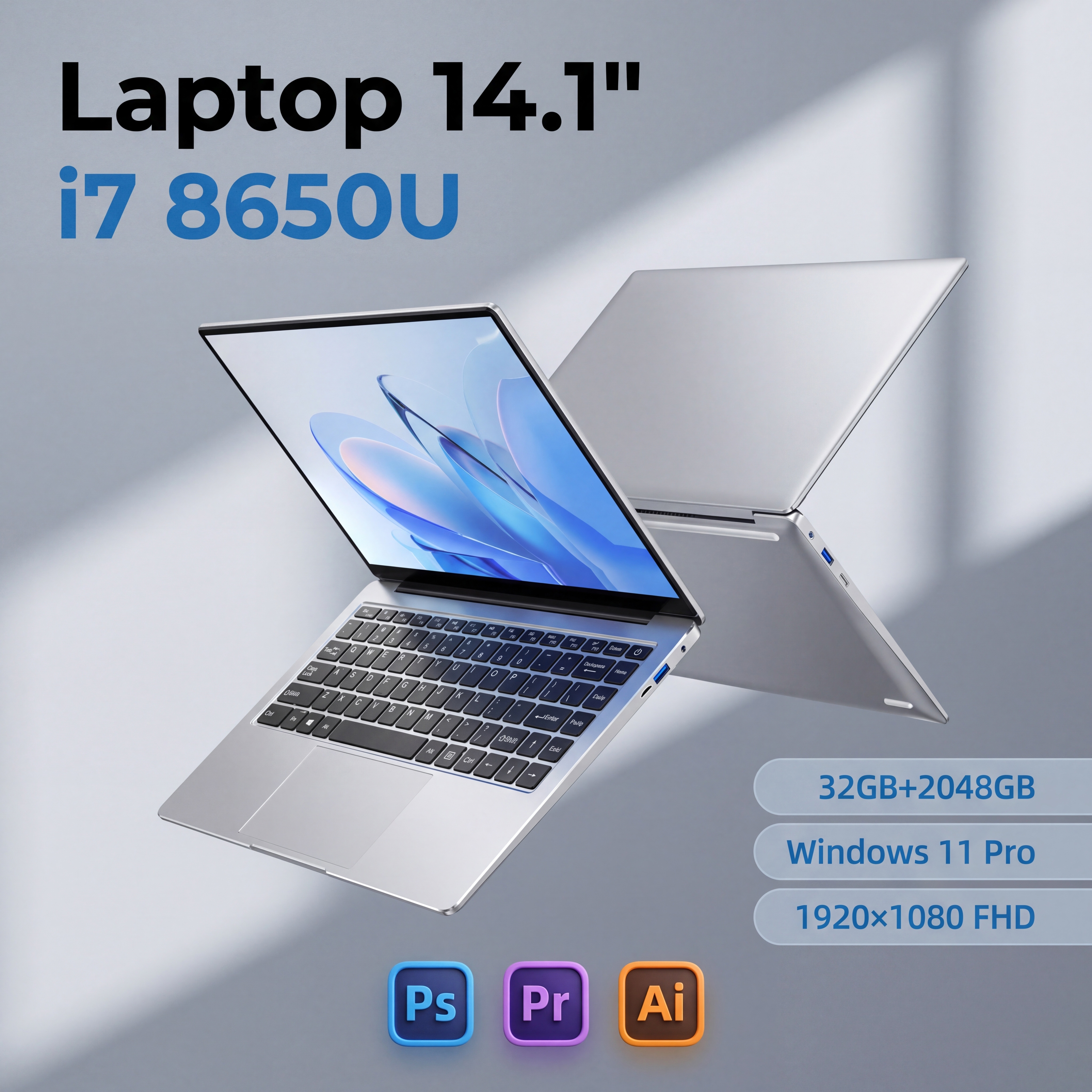 Nuevo Portátil Ultra Delgado 2026 de 14.1 Pulgadas con Core i7-8650U, 32GB de RAM, 2TB M.2 SSD, Windows 11 Pro, para Negocios, Oficina y Estudiantes