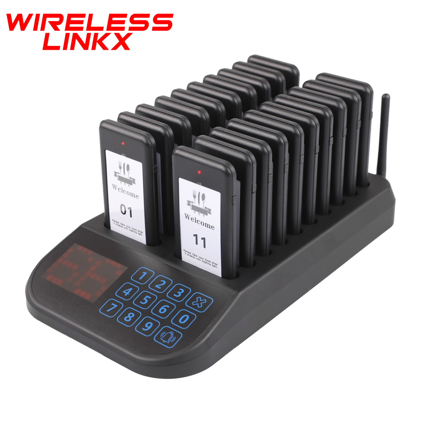 Wirelesslink ร้านอาหาร Pager System แผงสัมผัสระบบโทรไร้สายสําหรับร้านกาแฟร้านอาหาร Guest Queue Pager System