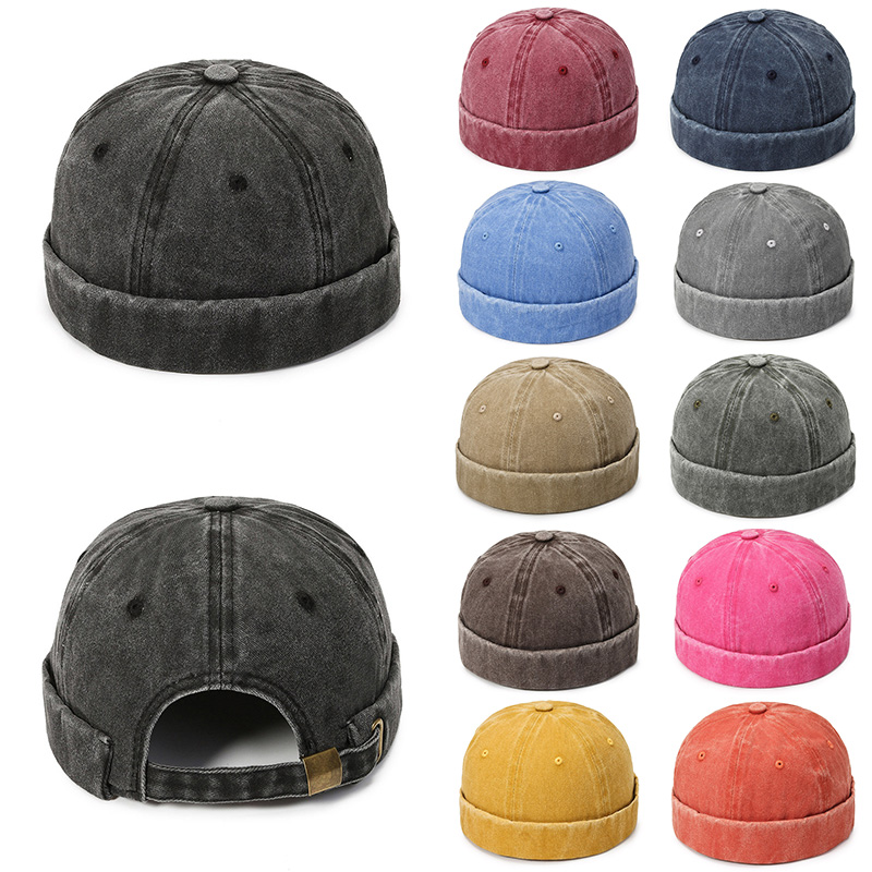 Fashionable denim brimless cap, solid color small round hat, solid color sailor hat, knitted hat, unisex bucket hat, adjustable