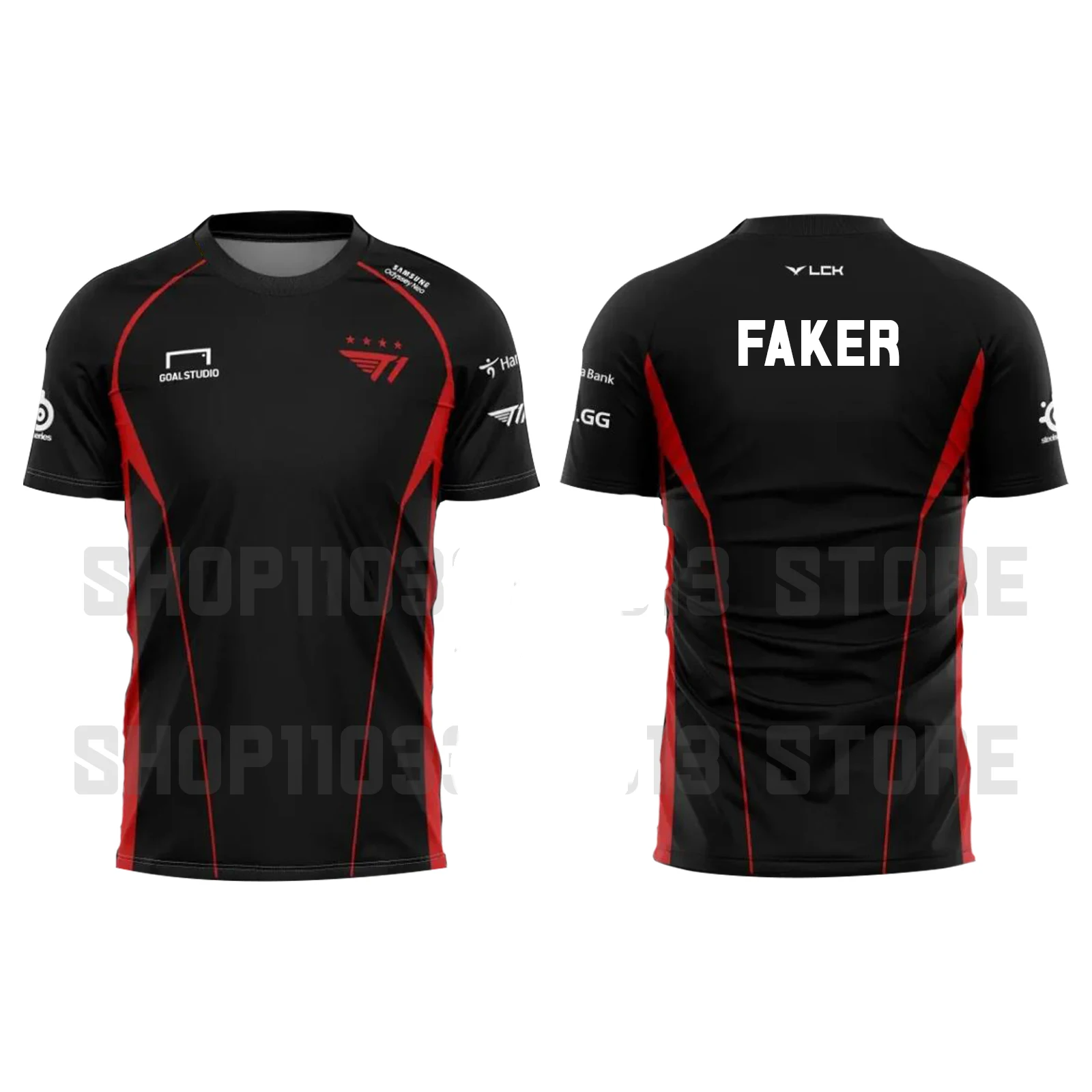スポーツチャンピオンチームユニフォーム通気性Tシャツfaker t1チーム、3Dプリント、2024