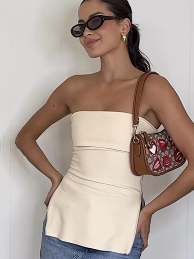 HH-corsé de tubo sin tirantes para mujer, Tops con cremallera lateral, Tops lisos Vintage con hombros descubiertos, corpiño Sexy ajustado con espalda descubierta para mujer