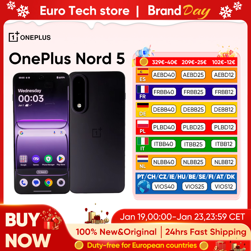 Neues OnePlus Nord 5-Smartphone 5G Snapdragon ™   8s Gen 3 6,83 Zoll AMOLED-Display 144 Hz 6800 mAh 80 W SUPERVOOC 50 MP Dual-Kameras